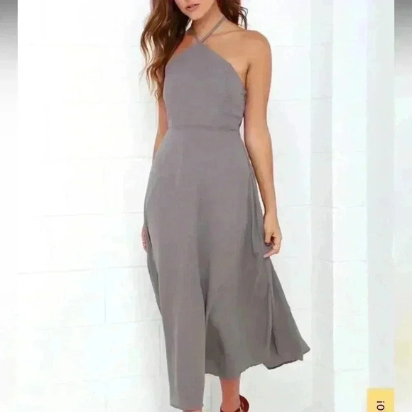 Lulus Calligraphy Class Grey Halter Dress - Picture 1 of 6
